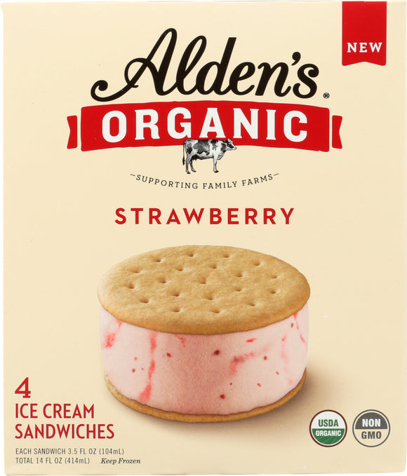 ALDENS ORGANIC: Ice Cream Sandwich Strawberry, 4 pk