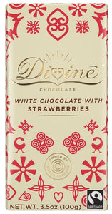 DIVINE CHOCOLATE: White Chocolate Bar with Strawberries, 3.5 oz
