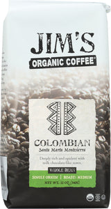 JIM'S ORGANIC COFFEE: Whole Bean Colombian, 12 oz