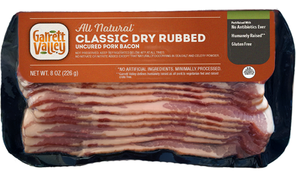 GARRETT VALLEY: Classic Dry Rubbed Sliced Bacon, 8 oz