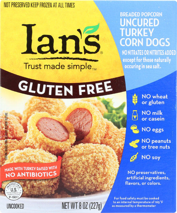 IAN'S NATURAL FOODS: Breaded Popcorn Turkey Corn Dogs, 8 oz