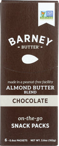 BARNEY BUTTER: Almond Butter Blend Chocolate 6x0.6 oz Packets, 3.6 oz