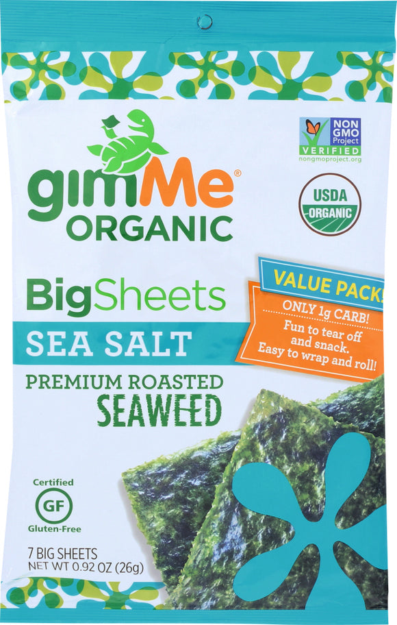 GIMME: Organic Roasted Seaweed Full Sheets Sea Salt, 0.92 oz