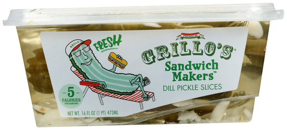 GRILLO'S PICKLES: Sandwich Makers Dill Pickle Slices, 16 oz