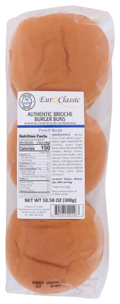 EURO CLASSIC: French Brioche Hamburger Buns – Presliced, 10.58 oz