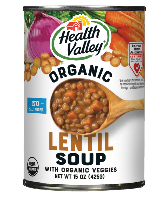 HEALTH VALLEY: No Salt Organic Lentil soup, 15 oz